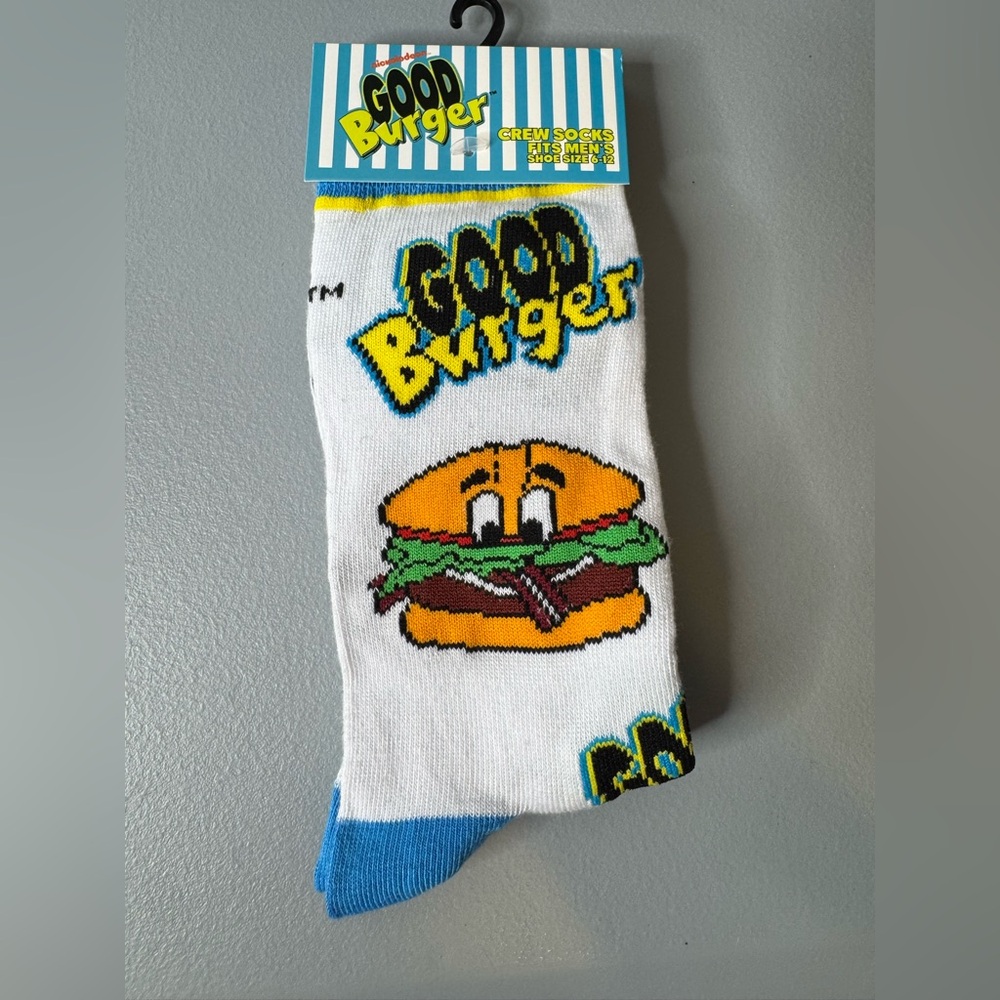 Nickelodeon Good Burger movie White Crew Socks with Blue and Yellow Accents